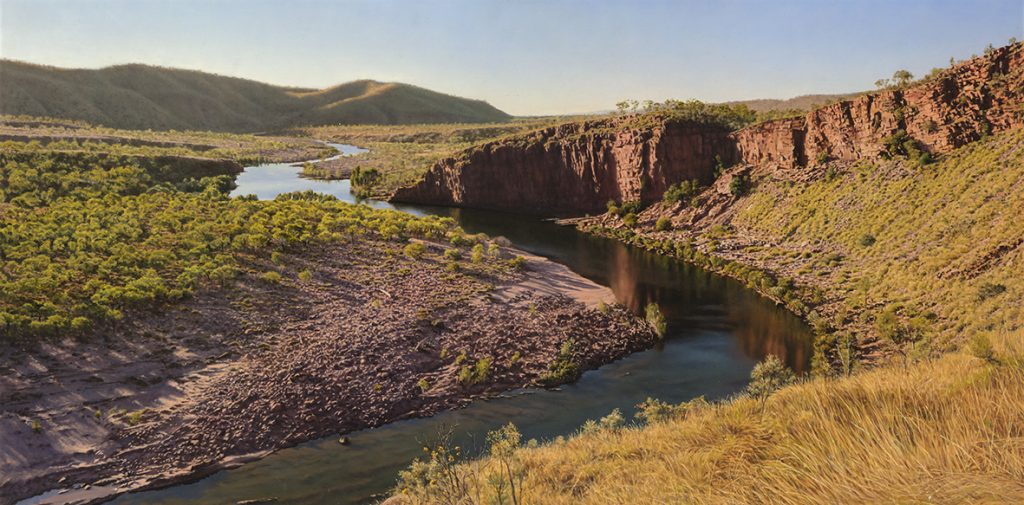 Ancient Land, Timeless Horizon - Pentecost River, Kimberley WA | Oil on gessoed panel, 1200mm x 600mm
